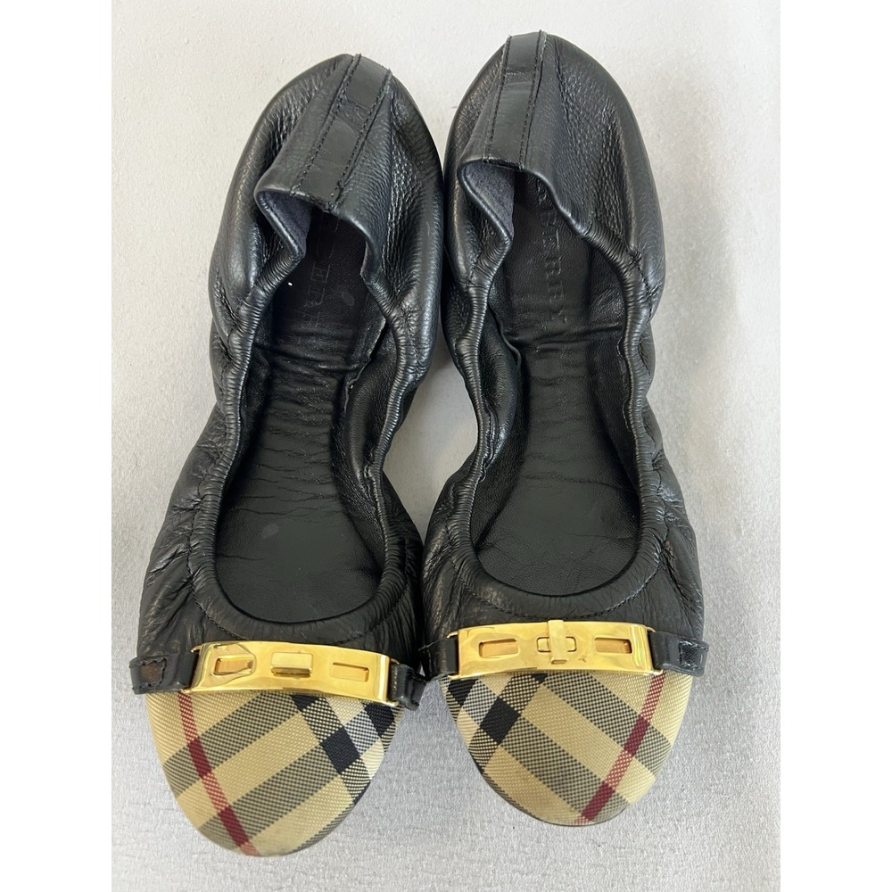Burberry Beige Novacheck Leather Buckle Detail Ballet Flats Size 8.5